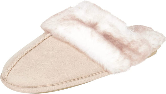 Women'S Comfy Faux Fur House Slipper Scuff Memory Foam Slip on Anti-Skid Sole