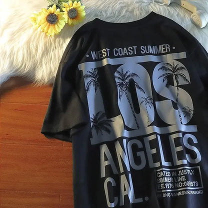 Stylish Oversized Los Angeles Print Short Sleeve T-Shirt