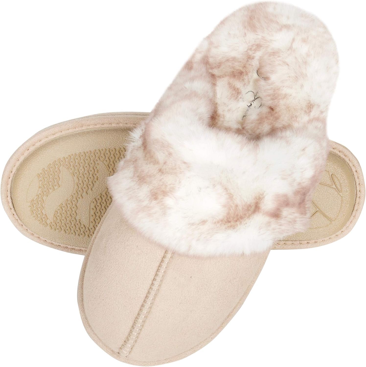 Women'S Comfy Faux Fur House Slipper Scuff Memory Foam Slip on Anti-Skid Sole